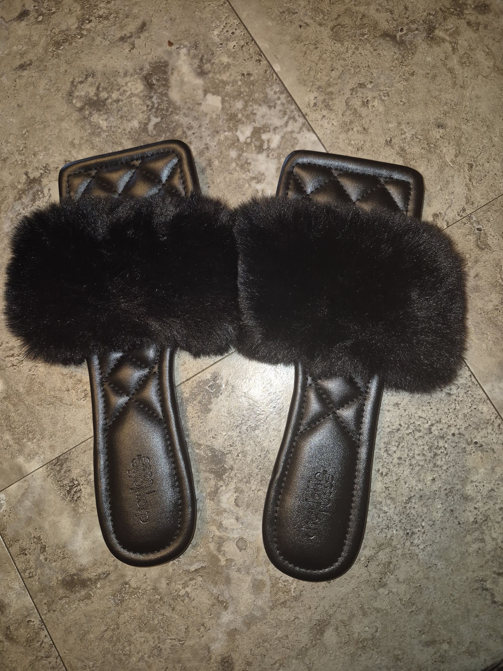 Charlotte Russe Black Faux Fur Slide Sandals